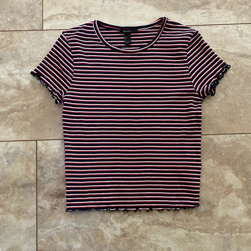 NWOT Forever 21 Striped Lettuce Edge Top